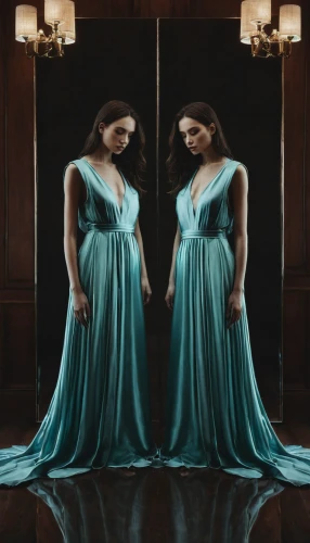 gown,girl in a long dress,mirror image,ball gown,jasmine blue,turquoise,evening dress,color turquoise,blue enchantress,mirrors,long dress,mazarine blue,photo manipulation,mirrored,teal,digital compositing,photomanipulation,image manipulation,turquoise wool,mirror,Photography,Documentary Photography,Documentary Photography 08