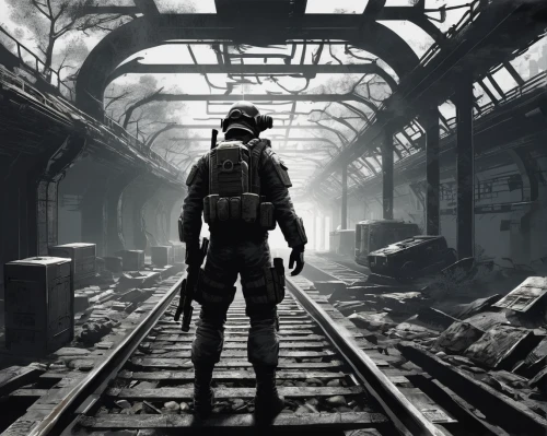 fallout4,fallout,train station passage,abandoned train station,subway station,post apocalyptic,lost in war,hall of the fallen,ghost town,empty factory,metro,underground,wasteland,battlefield,industrial ruin,black city,the train station,fresh fallout,warsaw uprising,derelict,Illustration,Paper based,Paper Based 30