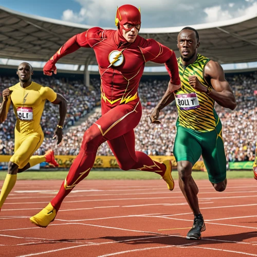 4 × 400 metres relay,4 × 100 metres relay,middle-distance running,usain bolt,racewalking,long-distance running,athletics,the sports of the olympic,track and field athletics,olympic summer games,sprinting,sports hero fella,100 metres hurdles,track and field,300 s,300s,multi-sport event,800 metres,olympic games,superheroes,Photography,General,Realistic