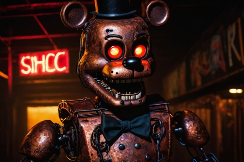 3d teddy,scandia bear,scrap sculpture,endoskeleton,diner,suit actor,3d render,gingerbread boy,steampunk,rat,anthropomorphic,smaland hound,jigsaw,rusty,macabre,anthropomorphized,teddy-bear,pig,voo doo doll,teddybear,Illustration,Retro,Retro 17