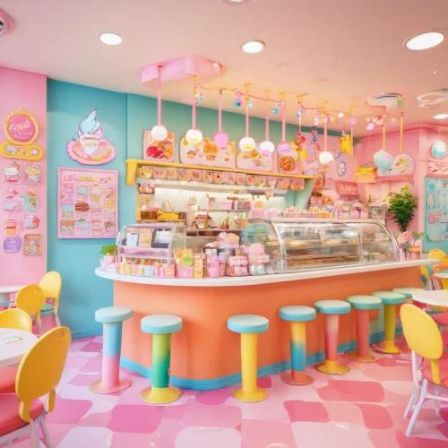 ice cream shop,ice cream parlor,kawaii foods,kawaii ice cream,doll kitchen,cake shop,kawaii food,candy bar,soda shop,pastry shop,candy shop,bakery,candy store,sugar candy,pastel,frozen yogurt,neon ice cream,ice cream stand,ice cream bar,confectionery,Illustration,Japanese style,Japanese Style 02