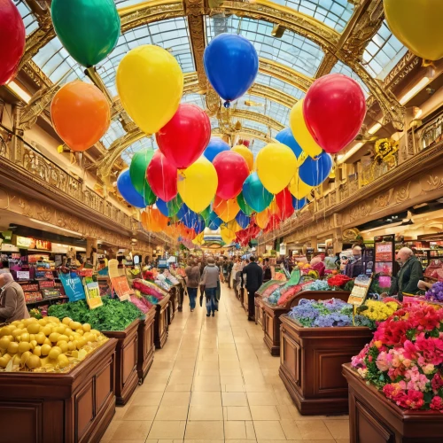 colorful balloons,rainbow color balloons,principal market,large market,fruit market,market introduction,marketplace,shopping icon,emoji balloons,balloons,animal balloons,the market,covered market,baloons,stalls,shopping venture,market,balloons flying,owl balloons,paris shops,Illustration,Retro,Retro 13