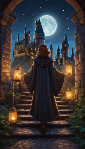 hogwarts,merida,magical adventure,harry potter,potter,hamelin,fantasy picture,halloween background,cg artwork,magical,wishes,fairy tale castle,wand,castle of the corvin,witch's house,knight's castle,wizard,halloween illustration,halloween wallpaper,fairy tale,Illustration,Japanese style,Japanese Style 15