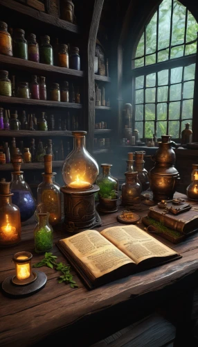 apothecary,potions,candlemaker,alchemy,potion,tinsmith,creating perfume,cosmetics counter,reagents,collected game assets,magic grimoire,hobbiton,distillation,shopkeeper,cosmetics,culinary herbs,divination,victorian kitchen,medicinal herbs,oil lamp,Conceptual Art,Daily,Daily 18