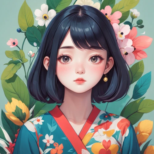 japanese floral background,mint blossom,floral japanese,hanbok,blossoms,jasmine blossom,kimono,sakura florals,floral background,blossom,colorful floral,flower painting,geisha girl,flora,geisha,blooming,girl portrait,blooming wreath,girl in flowers,mukimono,Anime,Anime,General