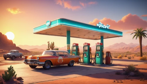 gas-station,electric gas station,e-gas station,petrol pump,gas station,retro diner,route 66,route66,filling station,gas pump,retro vehicle,retro styled,car hop,retro car,gasoline,truck stop,gas-filled,motel,petroleum,drive in restaurant,Illustration,Abstract Fantasy,Abstract Fantasy 01