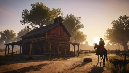 farmstead,homestead,wild west,western,witcher,western riding,rural,plains,american frontier,tavern,red barn,wooden hut,goldenlight,golden light,the farm,wooden houses,croft,screenshot,horse stable,farm pack,Photography,Documentary Photography,Documentary Photography 34
