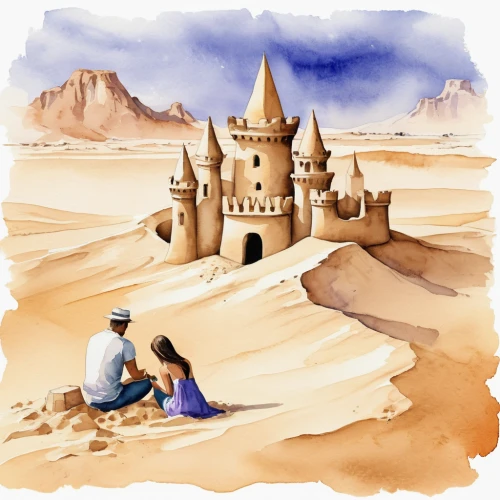 sand castle,sand sculptures,sandcastle,building sand castles,sand art,digiscrap,arabic background,sand sculpture,watercolor background,watercolor painting,caravansary,desert background,castles,desert landscape,desert desert landscape,fairy tale castle,capture desert,photo painting,watercolor,sand timer,Illustration,Paper based,Paper Based 25