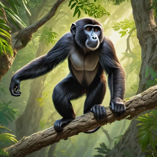 siamang,gorilla,common chimpanzee,chimpanzee,primate,cercopithecus neglectus,bonobo,ape,gibbon 5,silverback,celebes crested macaque,gibbon,colobus,great apes,primates,chimp,tarzan,langur,macaque,uganda,Conceptual Art,Oil color,Oil Color 24