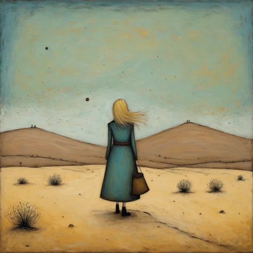 desert landscape,desert desert landscape,girl on the dune,desert background,desert flower,capture desert,arid landscape,the desert,desertification,woman walking,girl in a long,desert,girl walking away,arid land,mojave,dry lake,cosmos field,arid,stone desert,pilgrim,Art,Artistic Painting,Artistic Painting 49