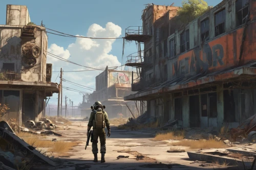 wasteland,post apocalyptic,post-apocalyptic landscape,fallout4,fallout,lost place,post-apocalypse,slums,human settlement,lostplace,road forgotten,junkyard,desolate,desolation,ghost town,deserted,destroyed city,ancient city,derelict,wanderer,Unique,Design,Character Design