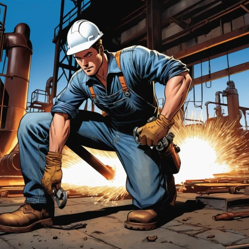 ironworker,steelworker,blue-collar worker,gas welder,welder,angle grinder,blue-collar,welders,steel-toe boot,worker,steel mill,pipe wrench,tradesman,welding,lead-pouring,stevedore,construction industry,warehouseman,railroad engineer,personal protective equipment,Illustration,American Style,American Style 13