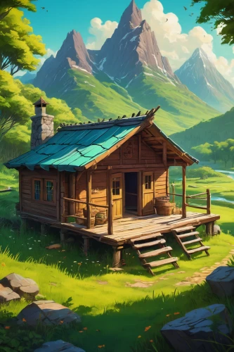 the cabin in the mountains,log cabin,small cabin,summer cottage,log home,home landscape,house in mountains,house in the mountains,mountain huts,cottage,wooden hut,landscape background,little house,small house,mountain settlement,cabin,wooden house,mountain hut,mountain scene,lonely house,Conceptual Art,Fantasy,Fantasy 21