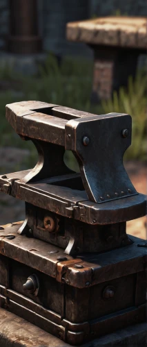 metal rust,wooden mockup,water trough,iron wood,steam machines,cannon oven,anvil,tin stove,salvage yard,collected game assets,hunting seat,weathering,ingots,cattle trough,scrap iron,forge,iron plates,rusting,old suitcase,wooden sled,Illustration,Retro,Retro 02