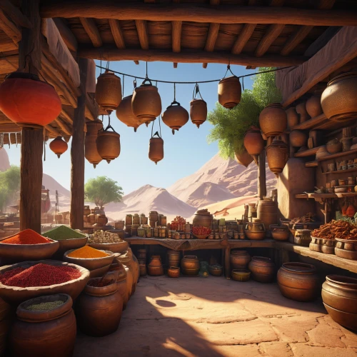 marketplace,medieval market,souk,spice market,merchant,castle iron market,bazaar,tavern,the market,clay pot,fruit market,rosa cantina,alpine village,vendors,apothecary,shopkeeper,spice souk,stalls,market stall,terracotta tiles,Illustration,Children,Children 01