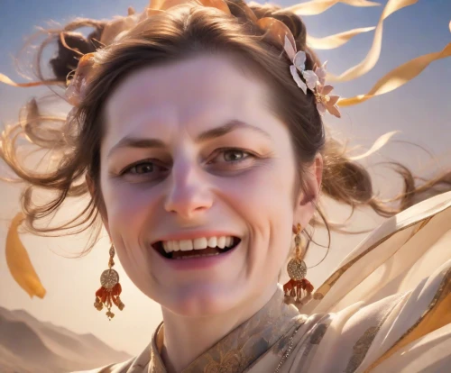 fantasy portrait,fae,lilian gish - female,world digital painting,dali,woman portrait,a girl's smile,portrait background,lokportrait,ecstatic,a charming woman,milkmaid,digital painting,a smile,mary-gold,artist portrait,piper,fantasy woman,angel moroni,girl on the dune,Photography,Natural