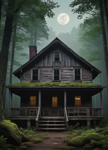 house in the forest,witch house,witch's house,lonely house,creepy house,log home,wooden house,the cabin in the mountains,the haunted house,log cabin,haunted house,abandoned house,old home,house in the mountains,house in mountains,little house,house silhouette,house painting,cottage,ancient house,Illustration,Retro,Retro 16