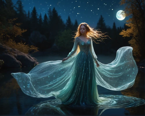 celtic woman,faerie,the night of kupala,faery,queen of the night,fantasy picture,fairy queen,blue moon rose,blue enchantress,moonlit night,light of night,moonbeam,the enchantress,mystical portrait of a girl,lady of the night,rusalka,fantasy art,moonlit,sorceress,fairies aloft,Art,Artistic Painting,Artistic Painting 03