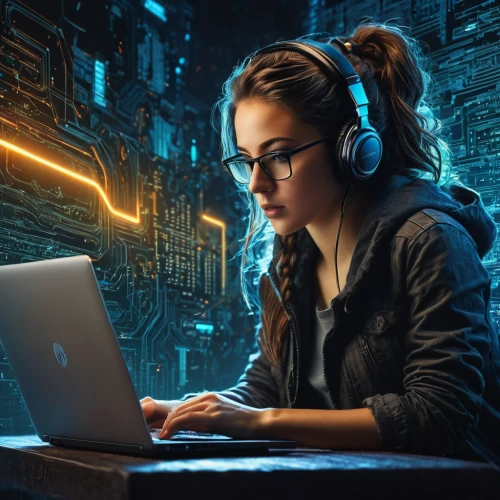 girl at the computer,women in technology,girl studying,computer addiction,digital compositing,sci fiction illustration,crypto mining,music background,world digital painting,connectcompetition,computer art,computer business,night administrator,digital rights management,wireless headset,cyberpunk,photoshop school,computer code,computer freak,video editing software,Photography,General,Fantasy