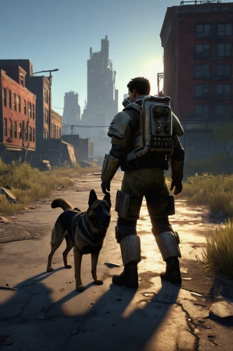 fallout4,companion dog,fallout,fresh fallout,dog command,boy and dog,two running dogs,vigilant dog,stray dogs,two dogs,working dog,mastiff,police dog,wasteland,gundogmus,three dogs,walking dogs,dog walker,scent hound,dog street,Illustration,Abstract Fantasy,Abstract Fantasy 21