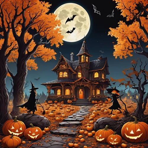 halloween poster,halloween background,halloween illustration,halloween scene,halloween wallpaper,witch's house,halloween border,halloween and horror,halloween travel trailer,halloween vector character,witch house,halloween paper,jack o'lantern,jack o lantern,halloween pumpkin gifts,helloween,halloween owls,jack-o'-lanterns,halloweenchallenge,halloween night,Illustration,Retro,Retro 01