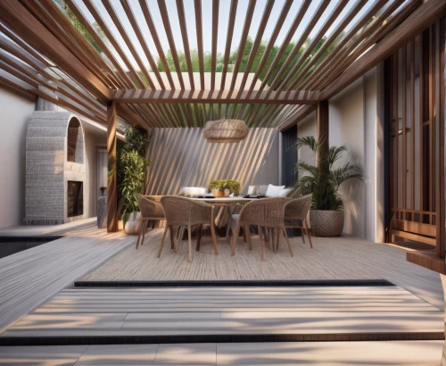 garden design sydney,wooden decking,landscape design sydney,bamboo curtain,3d rendering,japanese-style room,bamboo plants,wood deck,roof terrace,landscape designers sydney,wooden beams,decking,wooden roof,room divider,daylighting,timber house,wooden sauna,balcony garden,dunes house,japanese architecture