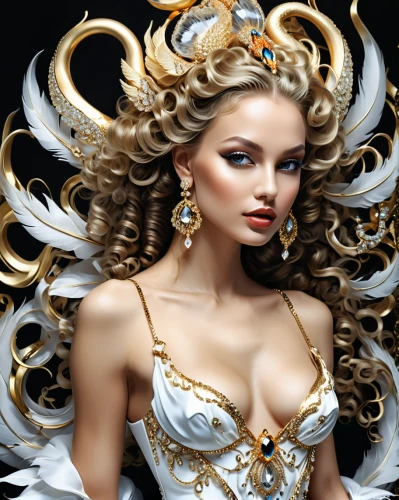 fantasy art,realdoll,headdress,fantasy woman,aphrodite,bridal accessory,showgirl,gold filigree,oriental princess,baroque angel,queen of the night,fashion dolls,the carnival of venice,venetian mask,fairy queen,headpiece,bridal jewelry,gold foil crown,celtic queen,golden crown,Photography,Artistic Photography,Artistic Photography 03