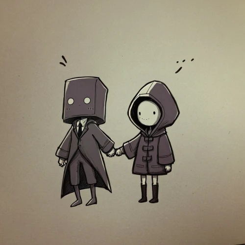 post-it note,hold hands,hooded,pairing,robots,post-it,sewing silhouettes,holding hands,danboard,ninjas,caped,boy and girl,little boy and girl,post-it notes,tiny people,hoodie,coupling,whisper,pairs,post it note,Conceptual Art,Fantasy,Fantasy 09