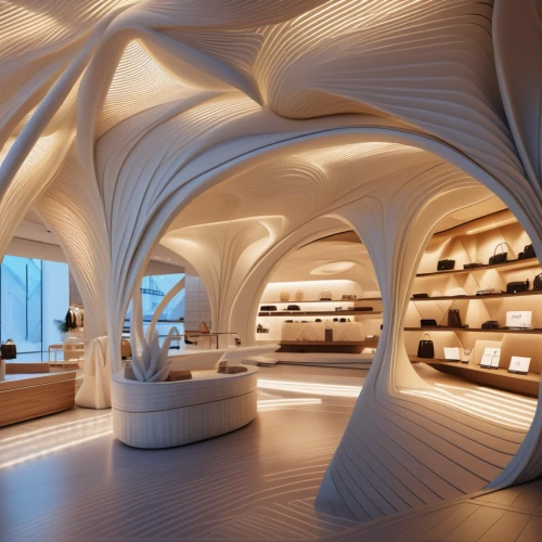 bookstore,ufo interior,bookshelves,futuristic architecture,jewelry（architecture）,futuristic art museum,book store,shoe store,wine cellar,ceiling lighting,shelving,vaulted ceiling,interior design,ceiling ventilation,book wall,shelves,ceiling construction,bond stores,bookshelf,music store,Photography,General,Realistic