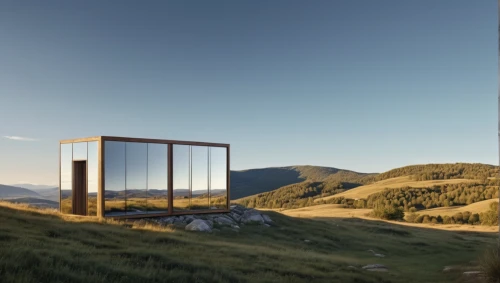 mirror house,cubic house,corten steel,cube stilt houses,house in mountains,mirror in the meadow,house in the mountains,frame house,cube house,the cabin in the mountains,transparent window,glass facade,inverted cottage,mountain hut,chair in field,room divider,sky apartment,observation tower,3d rendering,archidaily,Photography,General,Realistic