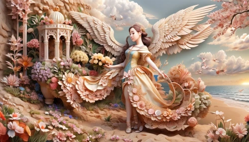 fantasy art,angel playing the harp,fantasy picture,baroque angel,fairy tale character,vintage angel,fairy world,3d fantasy,fairies aloft,faerie,secret garden of venus,children's fairy tale,fairy tale,mermaid background,art painting,vintage fairies,background image,fairy queen,meticulous painting,harp player