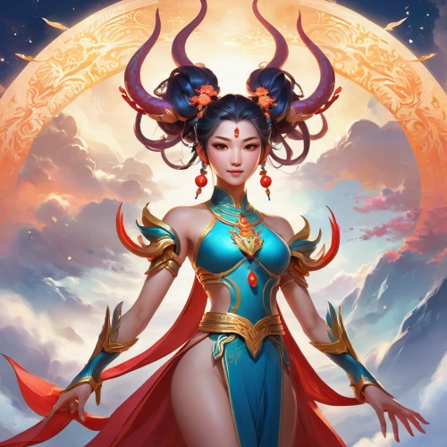 zodiac sign libra,fantasy portrait,oriental princess,jaya,dragon li,fantasy art,fantasy woman,goddess of justice,cassiopeia,zodiac sign gemini,xiaochi,xizhi,mulan,wuchang,xiangwei,fantasy picture,priestess,the zodiac sign taurus,sorceress,lakshmi,Illustration,Realistic Fantasy,Realistic Fantasy 01