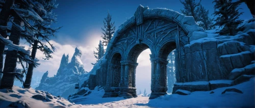 ice castle,northrend,hall of the fallen,mausoleum ruins,snow shelter,archway,winter house,eternal snow,sepulchre,snowhotel,peter-pavel's fortress,snow house,castle ruins,portal,snow bridge,pointed arch,ice hotel,winter forest,necropolis,winter magic,Illustration,Retro,Retro 13