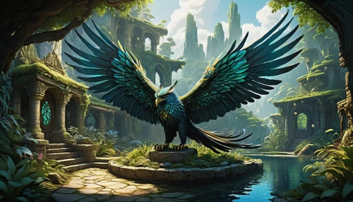 quetzal,fantasy picture,gonepteryx cleopatra,fantasy art,garuda,bird kingdom,archangel,guatemalan quetzal,uriel,the archangel,fantasy landscape,gryphon,heroic fantasy,black macaws sari,world digital painting,bird bird kingdom,faery,elves flight,argus,winged heart,Illustration,Realistic Fantasy,Realistic Fantasy 29