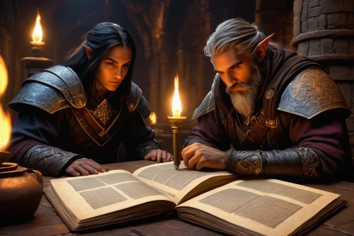 magic book,prayer book,massively multiplayer online role-playing game,runes,games of light,advisors,binding contract,tutoring,scrolls,game illustration,tutor,biblical narrative characters,elves,readers,heroic fantasy,witcher,dwarves,wizards,parchment,monks,Illustration,Realistic Fantasy,Realistic Fantasy 06
