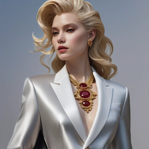 gold jewelry,bolero jacket,fashion illustration,jewelry,fashion vector,shoulder pads,tilda,pearl necklace,diamond jewelry,jeweled,imperial coat,elegant,white coat,jewelry（architecture）,gold diamond,pearl necklaces,elegance,femme fatale,white gold,blonde woman,Photography,Fashion Photography,Fashion Photography 01