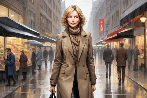 woman walking,overcoat,woman shopping,woman in menswear,long coat,woman holding a smartphone,pedestrian,blonde woman,businesswoman,a pedestrian,the girl at the station,bussiness woman,girl walking away,girl in a long,sci fiction illustration,white-collar worker,world digital painting,trench coat,black coat,universal exhibition of paris,Digital Art,Comic