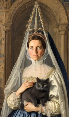 gothic portrait,victorian lady,cat portrait,portrait of christi,portrait of a woman,cat european,romantic portrait,portrait of a girl,napoleon cat,woman holding pie,overskirt,girl with cloth,victorian fashion,millicent fawcett,the prophet mary,the hat of the woman,elizabeth nesbit,maid,cat image,victorian style,Digital Art,Classicism