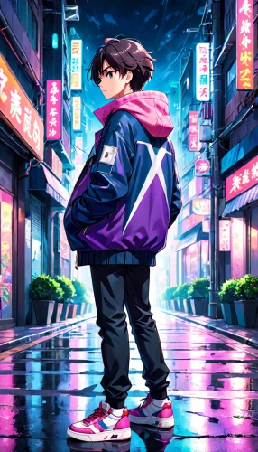 anime japanese clothing,anime 3d,world digital painting,osomatsu,anime cartoon,pedestrian,anime boy,tokyo,80's design,tokyo city,cyberpunk,80s,hong,yukio,music background,ipê-purple,2d,city youth,vapor,anime,Anime,Anime,General