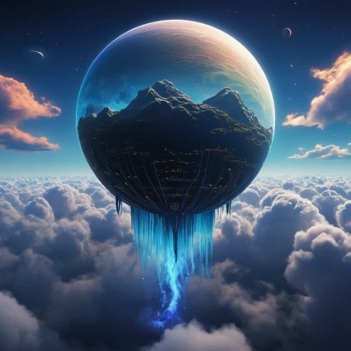 hot-air-balloon-valley-sky,floating island,ice planet,3d fantasy,sky,fantasy world,cloud mushroom,globe,skyflower,planet,sky space concept,blue planet,little planet,skycraper,dream world,balloon,waterglobe,atlas,airship,liquid bubble,Photography,Documentary Photography,Documentary Photography 26