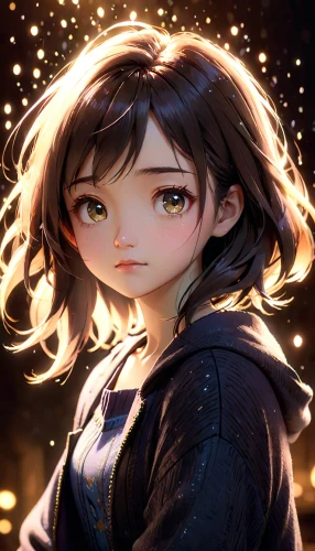 violet evergarden,hinata,fireflies,portrait background,fuki,starry,starry sky,cg artwork,luminous,mystical portrait of a girl,golden rain,radiant,honmei choco,kayano,yang,background bokeh,nora,glow of light,ganai,falling star,Anime,Anime,Cartoon