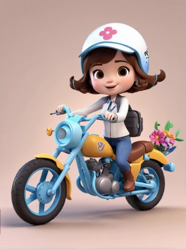 motorcycle racer,toy motorcycle,motorbike,biker,cute cartoon character,motorcycle,girl with a wheel,agnes,tricycle,motorcyclist,motorcycle racing,moto gp,motor-bike,motorcycles,automobile racer,scooter,courier driver,toy's story,two-wheels,two wheels,Unique,3D,3D Character