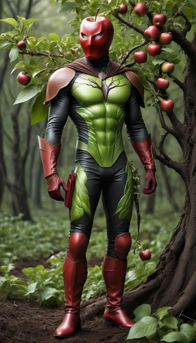 forest man,red horse chestnut,red super hero,tree man,red lantern,green tomatoe,rose beetle,digital compositing,red turtlehead,red green,forest beetle,worm apple,pyrus,muscular system,crab apple,flesh-red horse chestnut,hedge trimmer,greed,muscle man,star apple,Conceptual Art,Fantasy,Fantasy 34