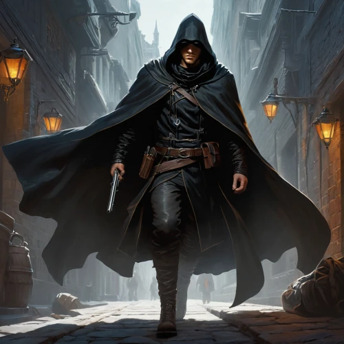 hooded man,dodge warlock,the wanderer,assassin,cloak,heroic fantasy,massively multiplayer online role-playing game,darth wader,cg artwork,hooded,grimm reaper,merchant,quarterstaff,assassins,hamelin,prejmer,imperial coat,apothecary,monk,grim reaper,Conceptual Art,Fantasy,Fantasy 16