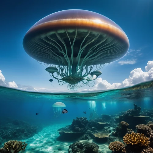 lion's mane jellyfish,underwater landscape,jellyfish,mushroom island,sea jellies,sea life underwater,underwater world,cnidaria,ocean underwater,cloud mushroom,submersible,mushroom landscape,anemone of the seas,underwater background,marine life,under sea,underwater playground,undersea,marine biology,underwater diving,Photography,Artistic Photography,Artistic Photography 01