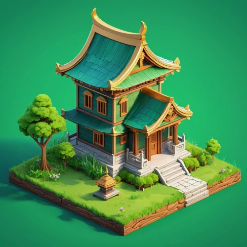 small house,miniature house,little house,ancient house,japanese garden ornament,asian architecture,chinese background,japanese shrine,japanese zen garden,chinese temple,wooden house,home landscape,traditional house,wooden mockup,isometric,chinese architecture,3d render,roof landscape,lonely house,zen garden,Unique,3D,Isometric