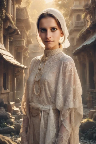 girl in a historic way,fantasy portrait,milkmaid,princess leia,victorian lady,greer the angel,mystical portrait of a girl,elven,priestess,celtic queen,eleven,woman of straw,jaya,the prophet mary,elaeis,middle eastern monk,mary-gold,monk,joan of arc,rapunzel,Photography,Realistic