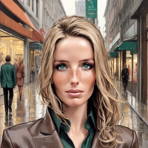 world digital painting,blonde woman,woman shopping,oil painting on canvas,city ​​portrait,pedestrian,oil painting,woman walking,female model,sci fiction illustration,photo painting,fashion vector,woman thinking,woman face,a pedestrian,woman at cafe,art painting,italian painter,shopping icon,the girl's face,Digital Art,Comic
