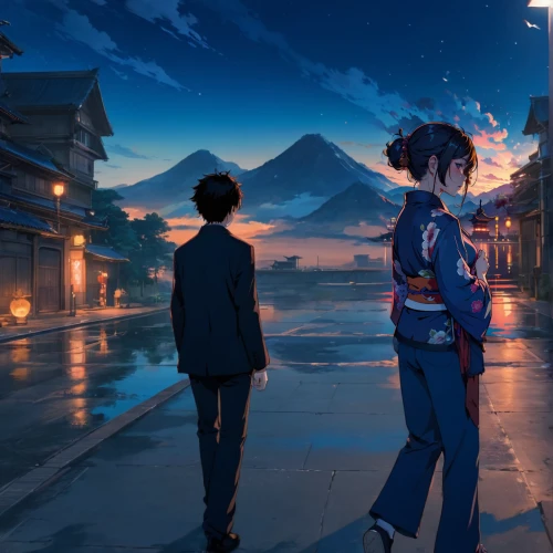 dusk background,blue hour,night scene,evening atmosphere,in the evening,summer evening,studio ghibli,romantic night,romantic scene,japanese background,twilight,dusk,background screen,would a background,background image,date,date night,romantic meeting,sightseeing,stroll