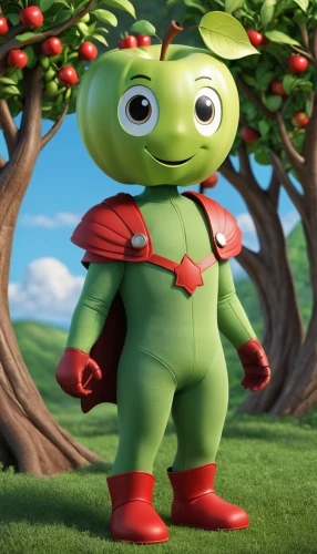 green tomatoe,nannyberry,worm apple,guava,cgi,roma tomato,star apple,bell apple,granny smith,cute cartoon character,leonardo,crab apple,bellpepper,tomato,pepino,green apple,acorn,mollberry,aaa,madagascar,Unique,3D,3D Character